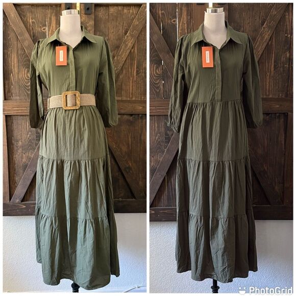 Flowy Maxi Casual V Neck Smocked Tiered Sundress Long Skirt with Pockets - Picture 1 of 12